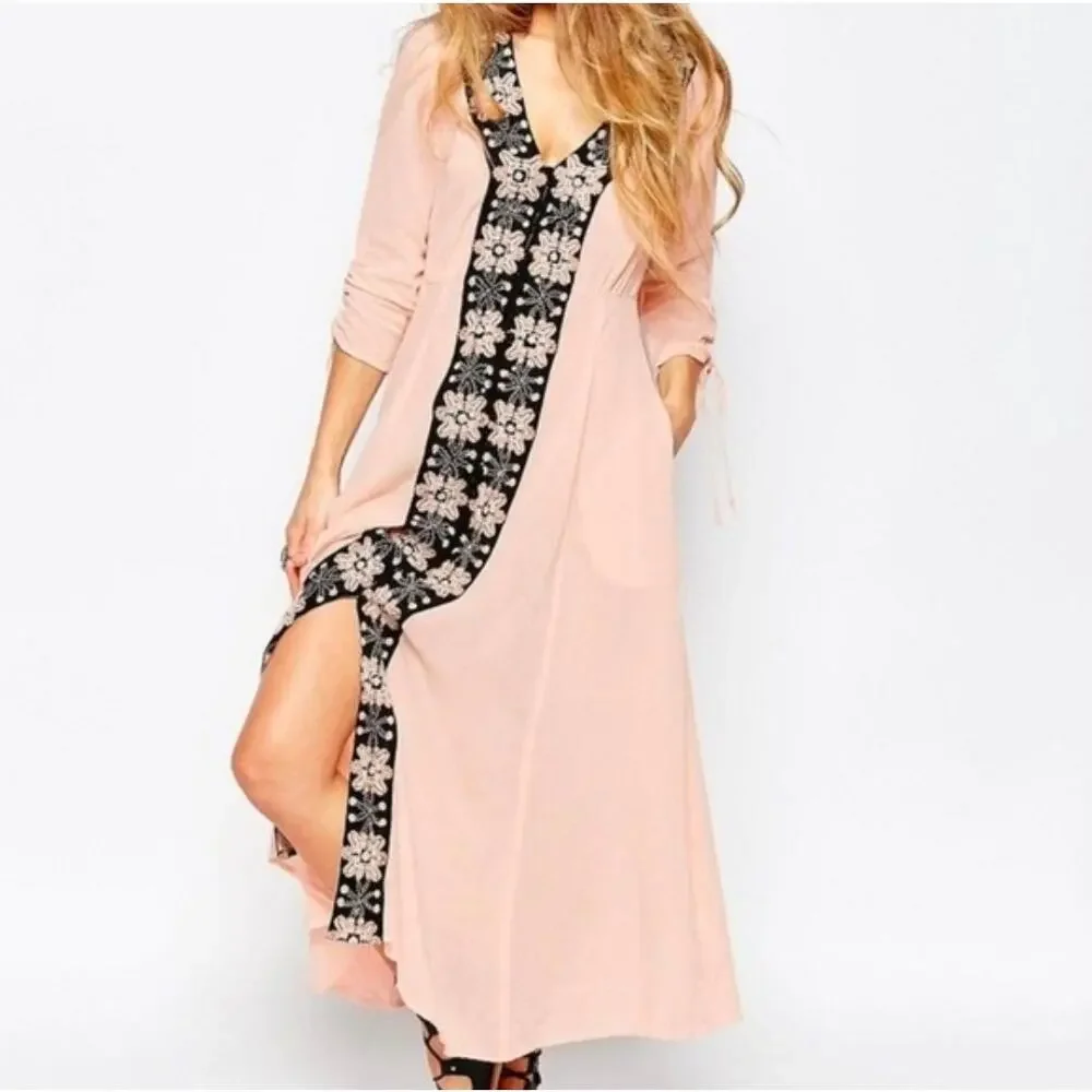 Free People Size 2 Embroidered Sheer Pink Dress